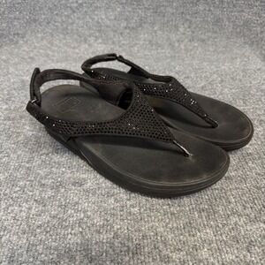 FitFlop Size 8 Ankle Strap Sandals Black Studded Walking Vacation Comfort Shoes